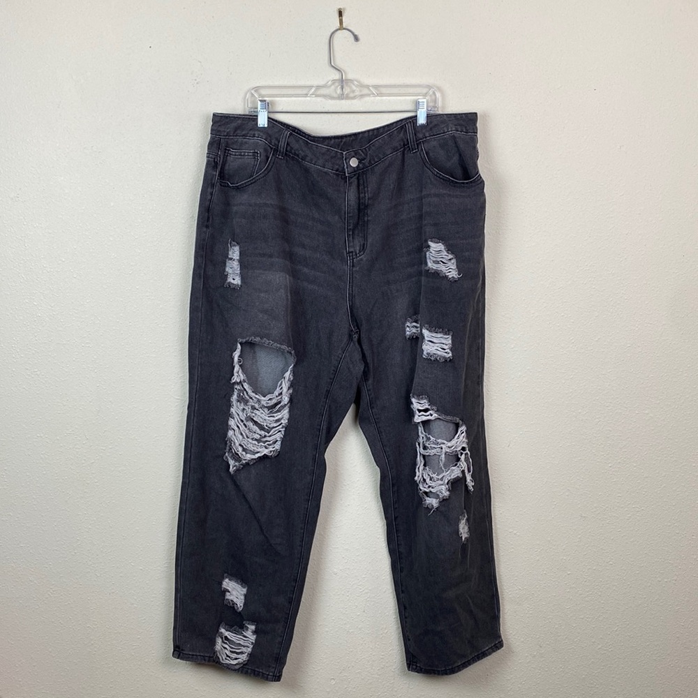 SHEIN Curve | Gray Distressed Boyfriend Cotton Jeans 3XL Plus